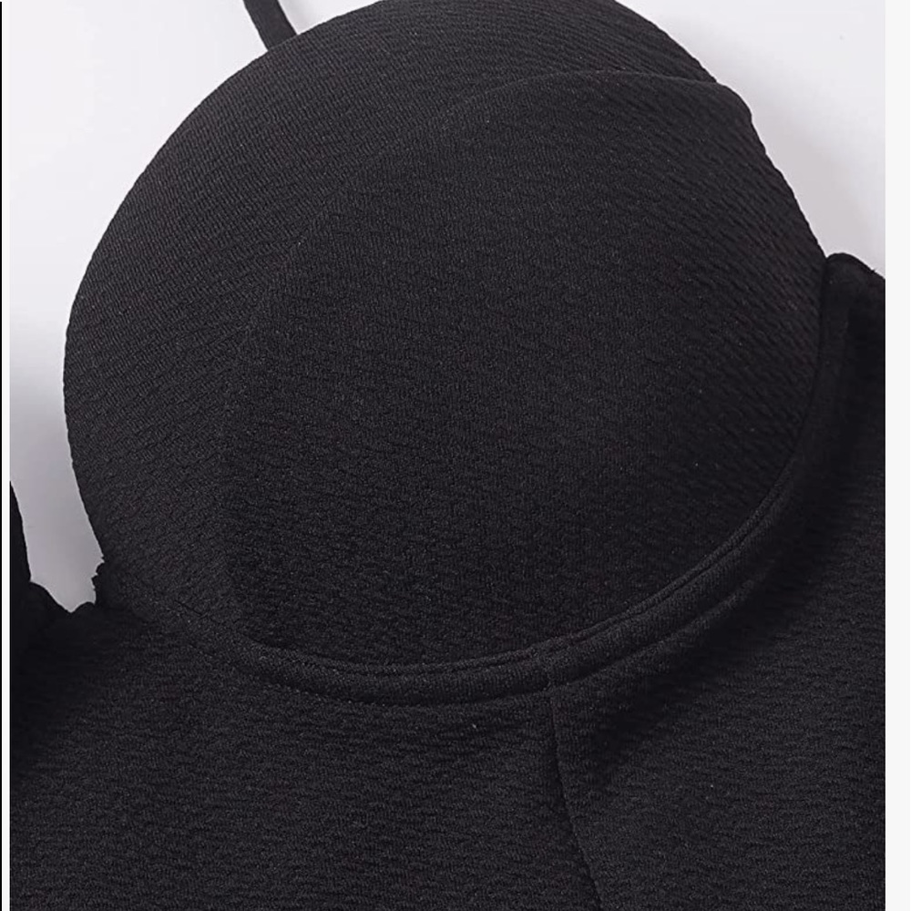 🎉New Sexy Push Up Underwire Solid Black Padded Buckle One Piece Swimsuit - Picture 4 of 7